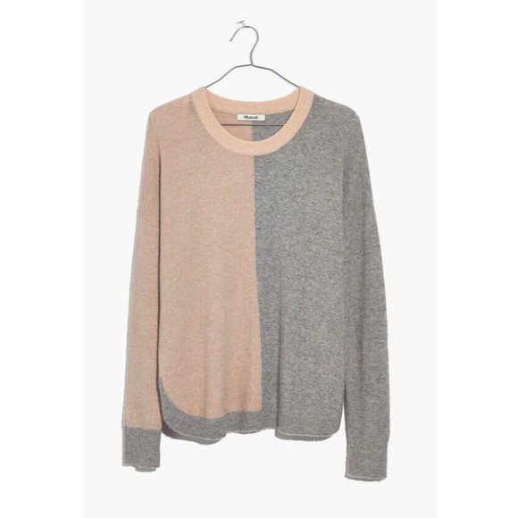 Madewell Small Westlake Colorblock Pullover Sweater in Coziest Yarn, Tan & Gray - Picture 1 of 6